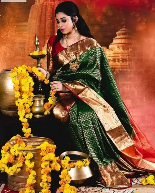 Jacquard Saree For Women (Green, 6.3m)